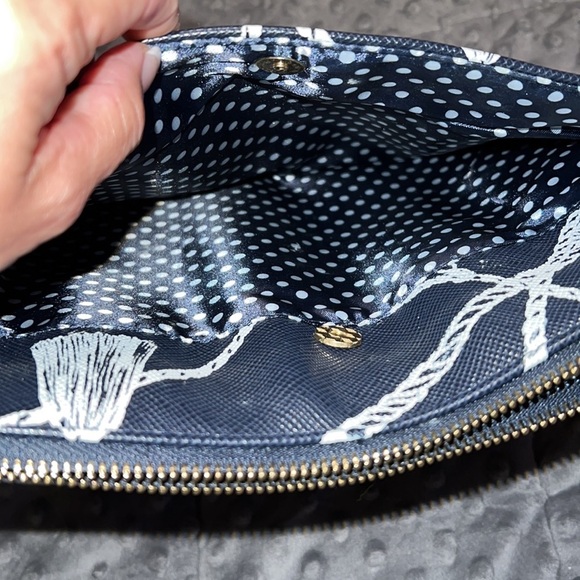 Chico’s blue white tassel print tech bag cosmetic pouch navy blue zip close NWT - Picture 5 of 11